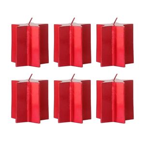LOLAhome Set de 6 velas de Navidad estrella rojo metalizado de parafina de Ø 7x7,5 cm