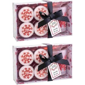 LOLAhome Set de 12 velas de Navidad tea light blanco y rojo de parafina con vaso de cristal