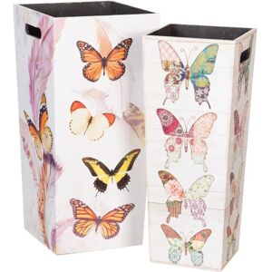 LOLAhome Set de 2 paragüeros en blanco de lona con mariposas