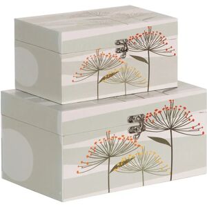 LOLAhome Set de 2 cajas en gris tapizadas de lona con flores