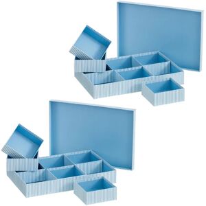 LOLAhome Set de 2 cajas de cartón de rayas azules con 6 organizadores de 38x26x6 cm