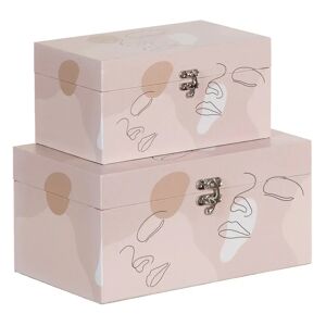 LOLAhome Set de 2 cajas de caras de madera y lona rosas