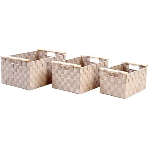 LOLAhome Set de 3 cestas de polipropileno beige multiusos trenzadas