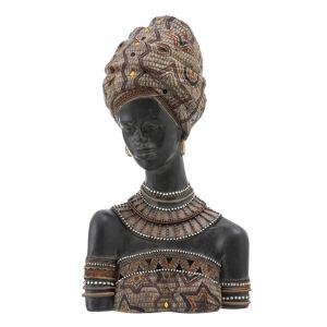 LOLAhome Figura de africana collar de resina marrón de 28x19x51 cm