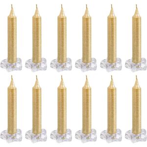 LOLAhome Set de 12 velas de Navidad doradas de parafina con candelabro estrella de cristal