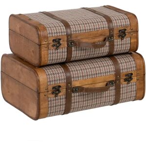 LOLAhome Set de 2 maletas de viaje de madera de álamo de cuadros marrones