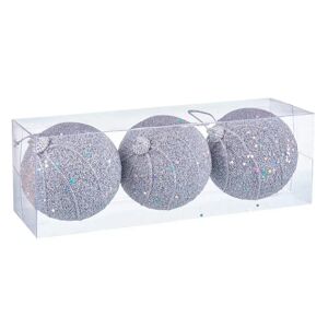 LOLAhome Set de 3 bolas de Navidad con purpurina de foam plateadas de Ø 8 cm