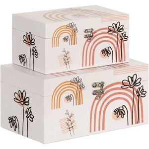 LOLAhome Set de 2 cajas blancas tapizadas con lona con flores