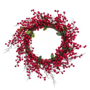 LOLAhome Corona de Navidad con acebo roja de fibra natural y plástico de Ø 45 cm
