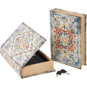 LOLAhome Set de 2 cajas libro de caudales de seda y metal  con mosaico azules