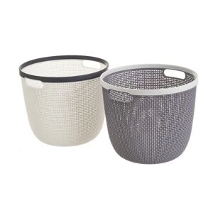 LOLAhome Set de 2 cestas organizadoras de plástico gris y blanco de Ø 31x27 cm