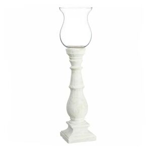 LOLAhome Portavelas de columna blanco de cristal y cemento de Ø 20x80 cm