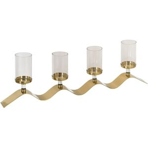 LOLAhome Candelabro ondas dorado de acero inoxidable con vaso de cristal de 83x9x25 cm