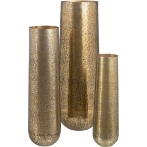 LOLAhome Set de 3 jarrones altos grabados de aluminio color oro viejo