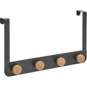 LOLAhome Percha de puerta con 4 colgadores negra de metal y madera de 35x8x20 cm