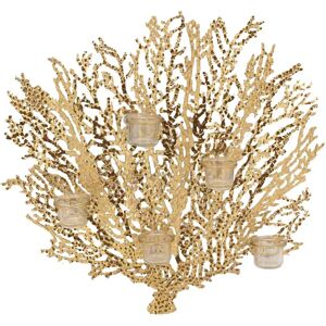 LOLAhome Portavelas coral para 5 velas de metal dorado de 58x8x55 cm