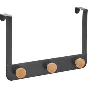 LOLAhome Percha de puerta con 3 colgadores negra de madera y metal de 30x20 cm