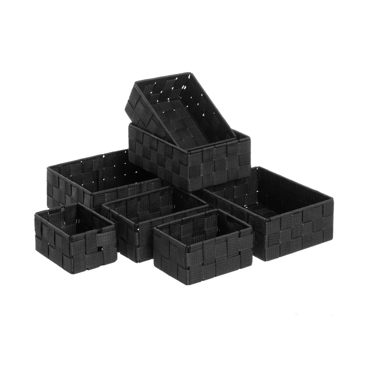 LOLAhome Set de 7 cestas organizadoras de polipropileno negras