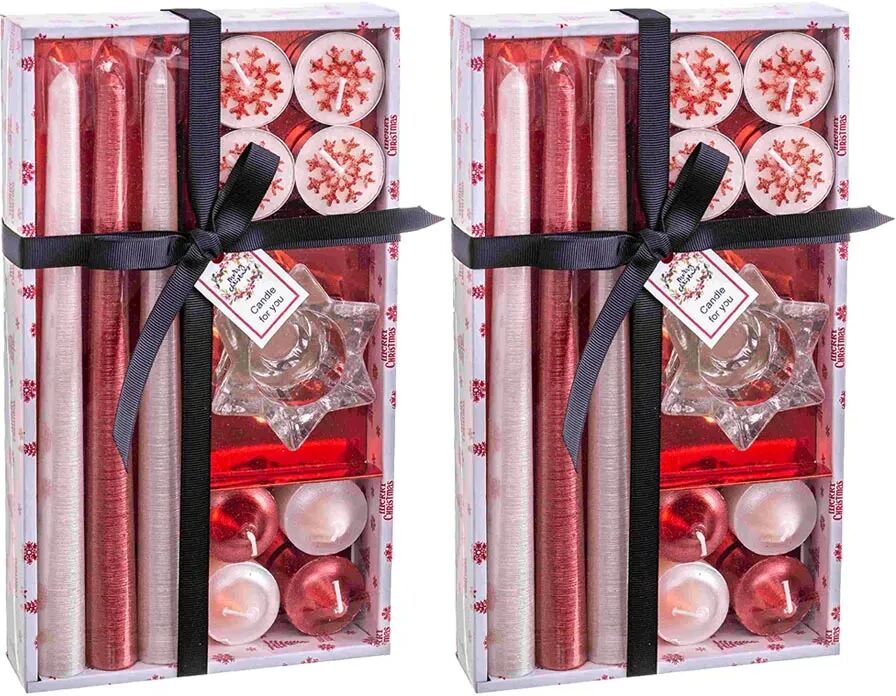 LOLAhome Set de 22 velas de Navidad blanco y rojo de parafina con candelabro estrella de cristal