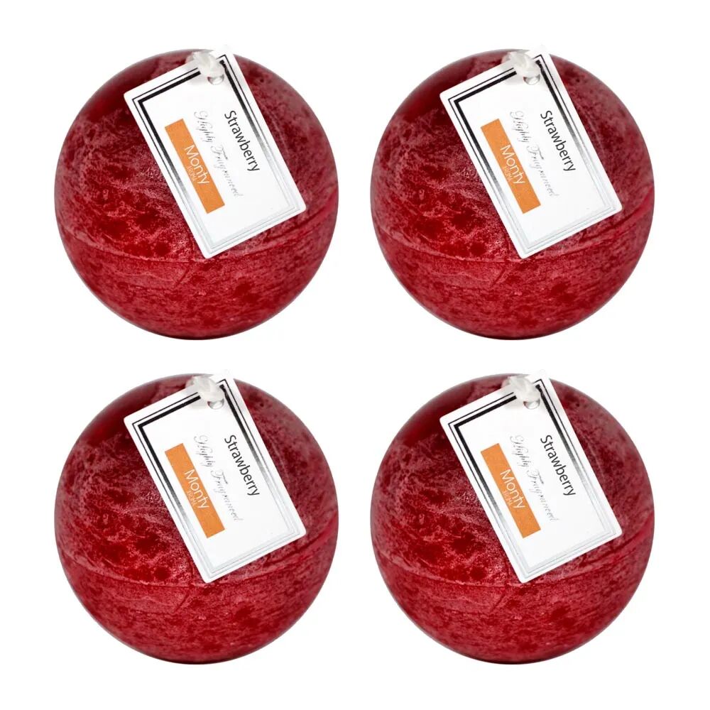 LOLAhome Set de 4 velas perfumadas bola rojas aroma fresa de parafina de Ø 7,5 cm