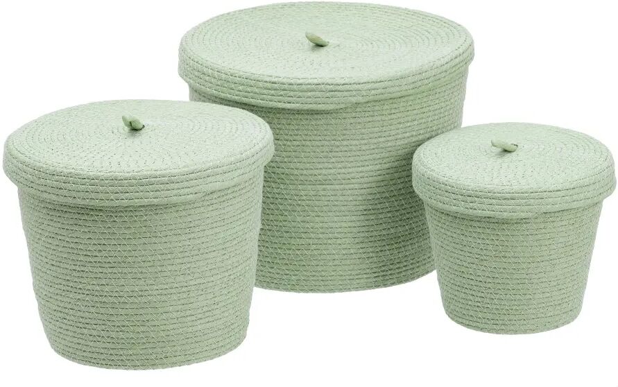 LOLAhome Set de 3 cajas de fibra de papel acordonadas con tapa verdes