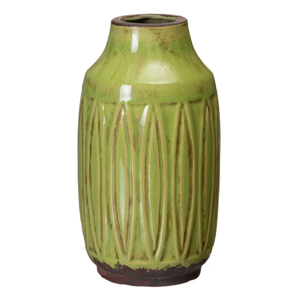 LOLAhome Jarrón craquelado de cerámica verde de Ø 15x27 cm