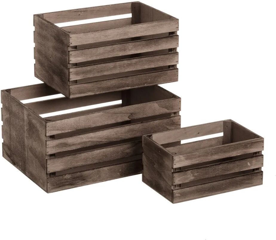 LOLAhome Set de 3 cajas organizadoras de madera marrón oscuro