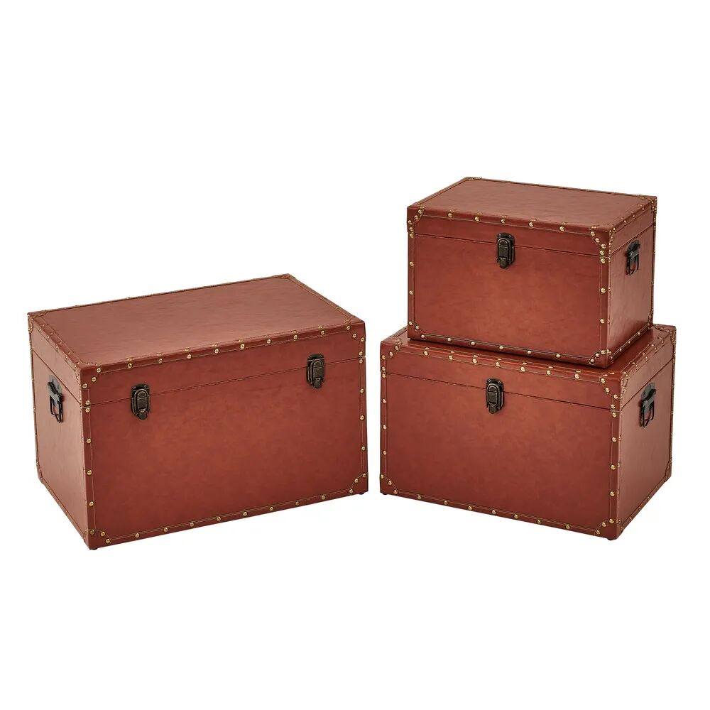 LOLAhome Set de 3 baúles tapizados de madera y polipiel marrones