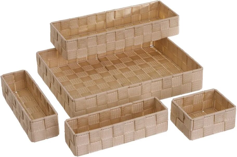 LOLAhome Set de 5 cestas de PP beige organizadoras trenzadas