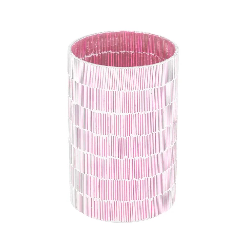 LOLAhome Florero cilíndrico de cristal rosa de 20x13x13 cm