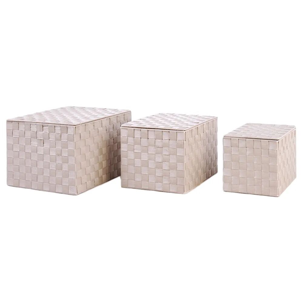 LOLAhome Set de 3 cajas de polipropileno multiusos trenzadas beige