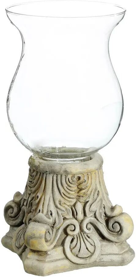 LOLAhome Portavelas pedestal beige de cristal y cemento de Ø 26x58 cm