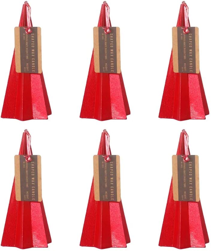 LOLAhome Set de 6 velas de Navidad pirámide rojo metalizado de parafina de Ø 5,5x11 cm