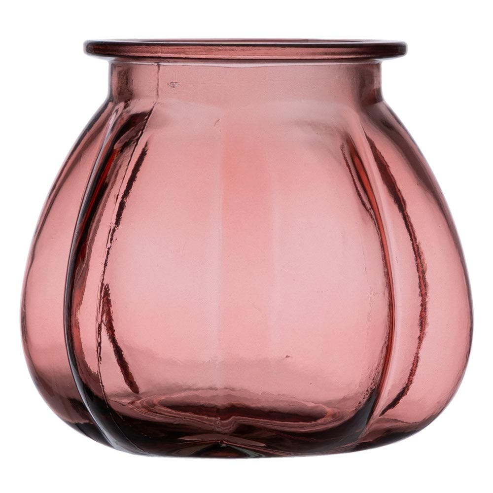 LOLAhome Jarrón acanalado de vidrio reciclado rosa de Ø 18x16 cm