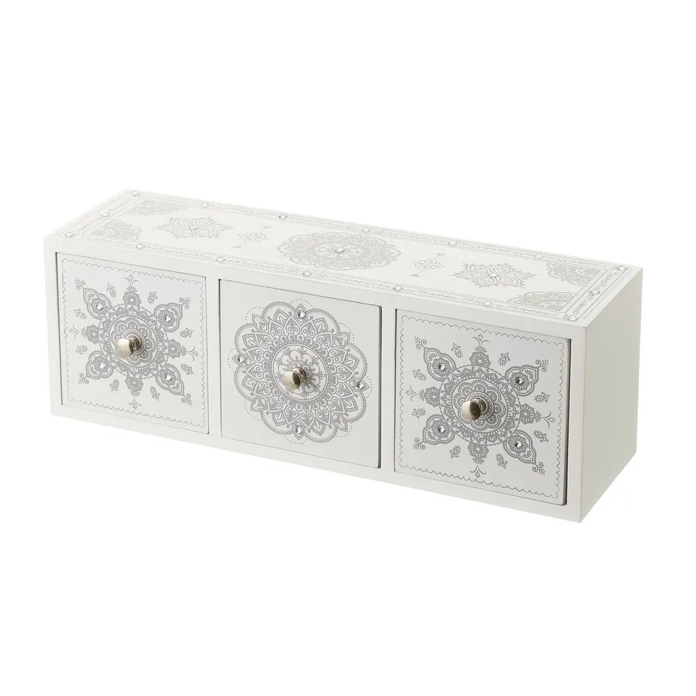 LOLAhome Caja organizadora mandala de madera blanca de 33x10x11 cm