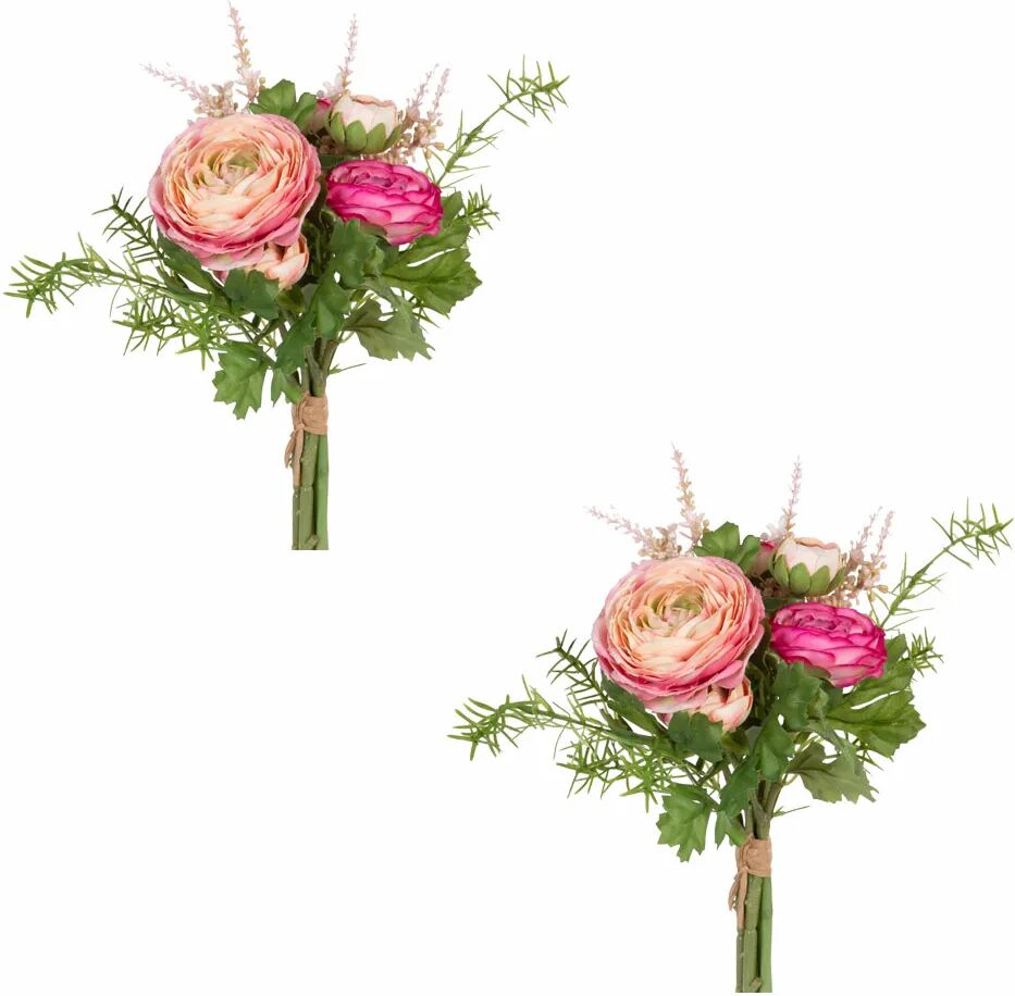 LOLAhome Set de 2 ramos artificiales de flores rosas de plástico de Ø 20x32 cm