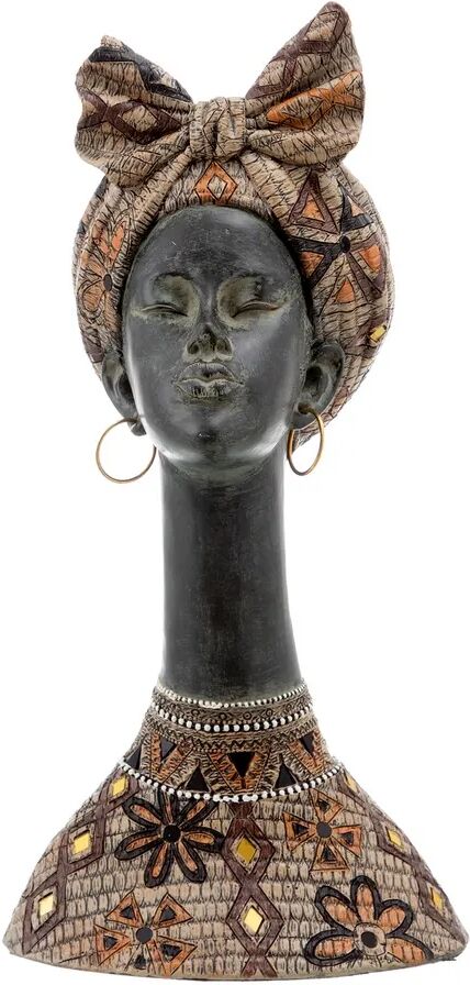 LOLAhome Figura de africana turbante de resina marrón de 22x19x43 cm