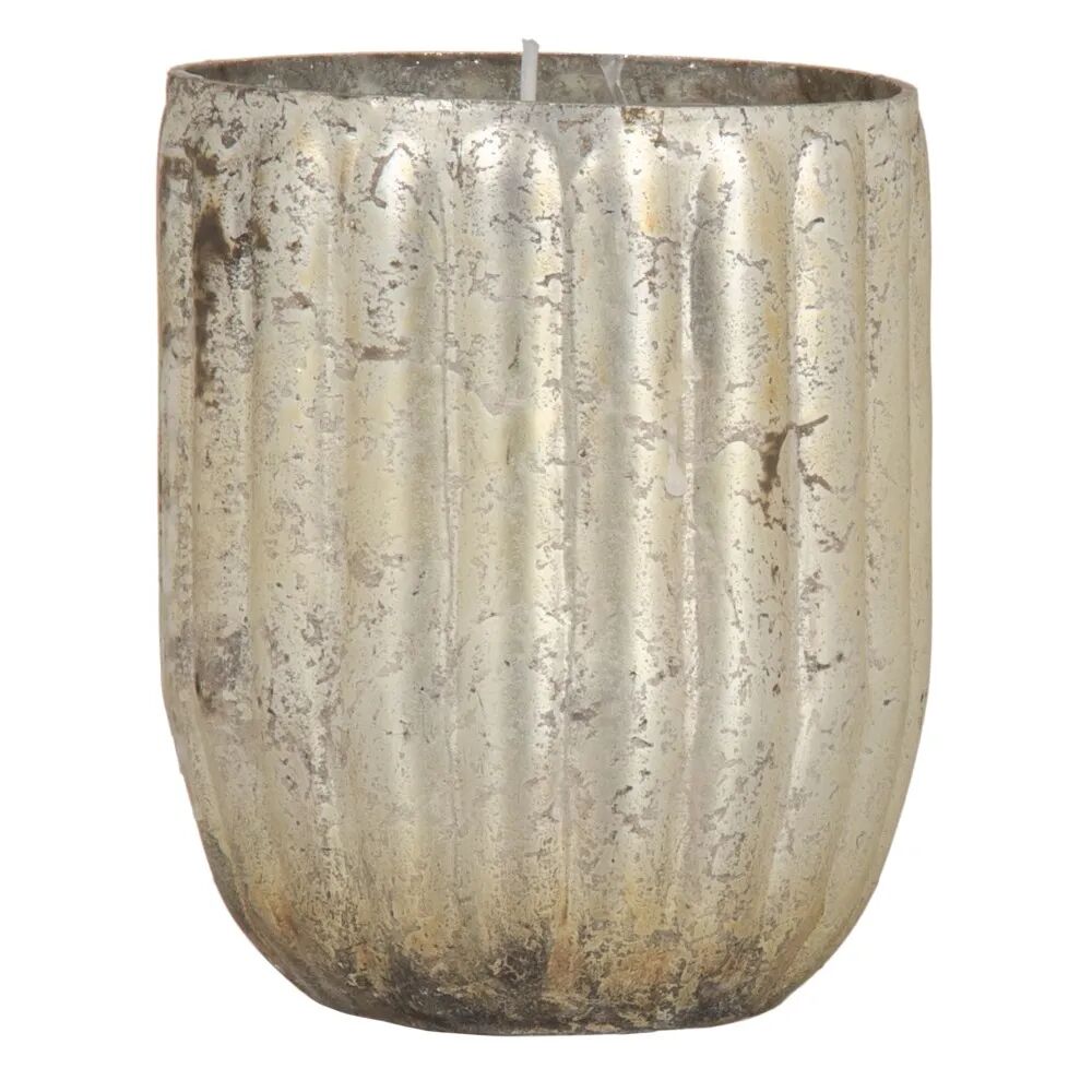 LOLAhome Vela de parafina con vaso de cristal acanalado beige de Ø 9x10 cm