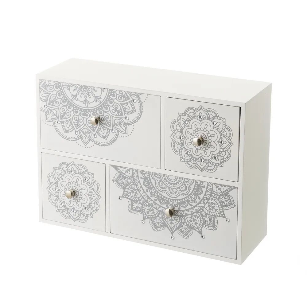 LOLAhome Caja organizadora mandala de madera blanca de 30x10x22 cm