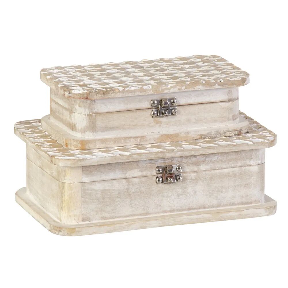 LOLAhome 2 cajas de madera de mango talladas blancas