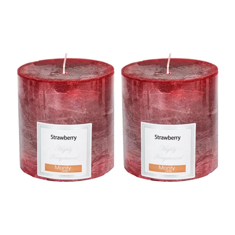 LOLAhome Set de 2 velas perfumadas cilíndrica rojas aroma fresa de parafina de Ø 8,7x9 cm