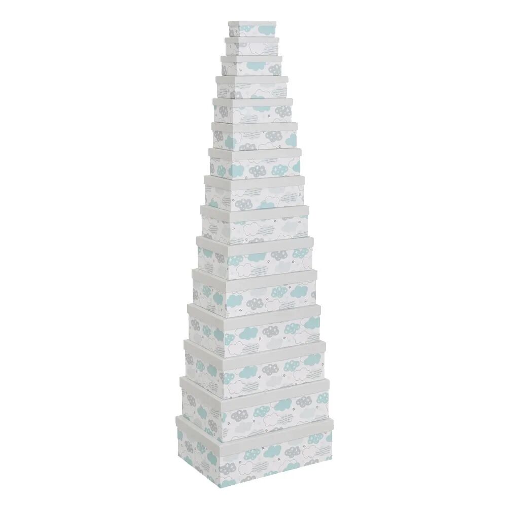 LOLAhome Set de 15 cajas de cartón forradas con papel de nubes azules