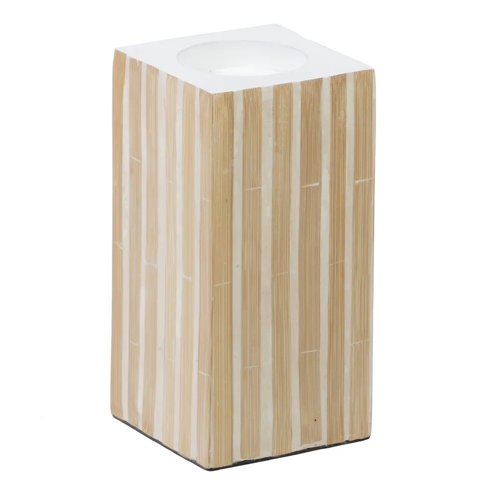 LOLAhome Portavelas laminado beige de bambú y madera de 10x10x21 cm