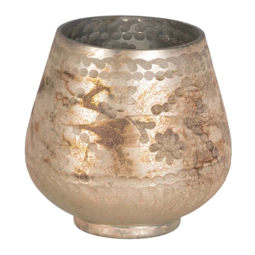 LOLAhome Portavelas copa envejecido blanco de cristal de Ø 17x17 cm