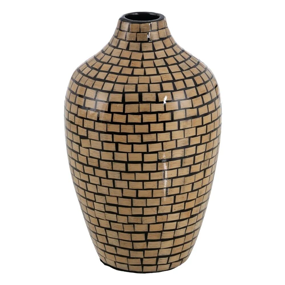 LOLAhome Jarrón tinaja mosaico negro y natural de bambú de Ø 18x30 cm