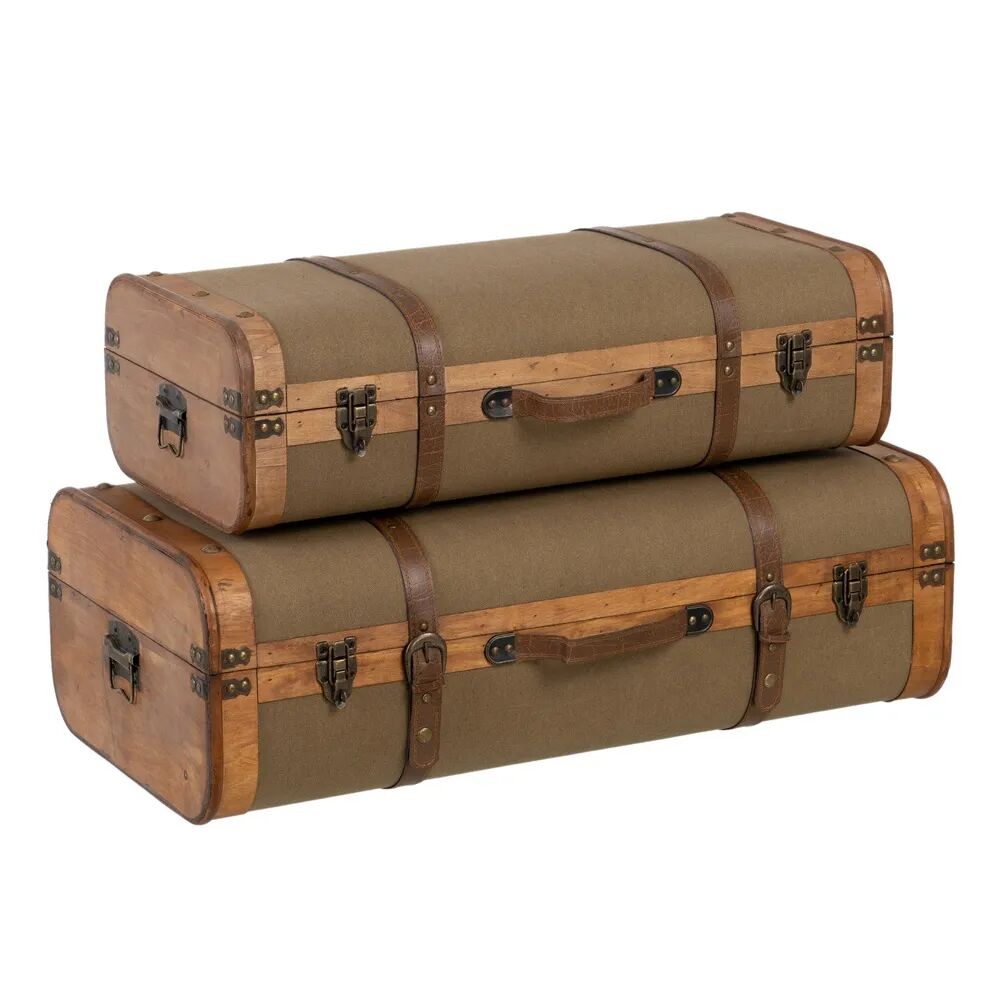 LOLAhome Set de 2 maletas de viaje de madera de álamo con correas verdes