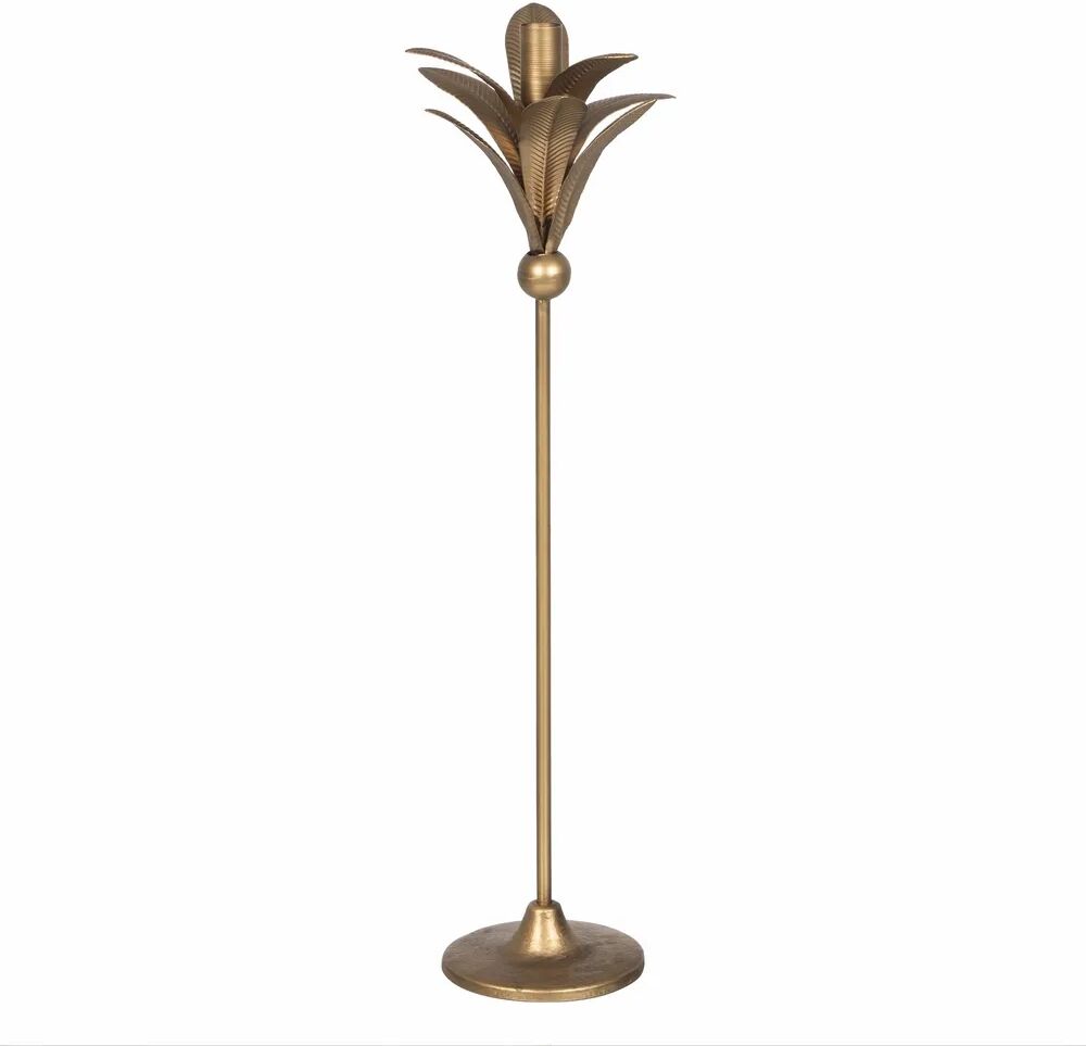 LOLAhome Portavelas palmera envejecido dorado de metal de Ø 15x54 cm