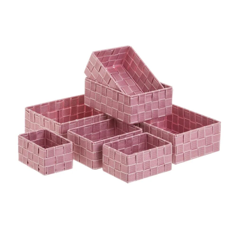 LOLAhome Set de 7 cestas de polipropileno rosas trenzadas