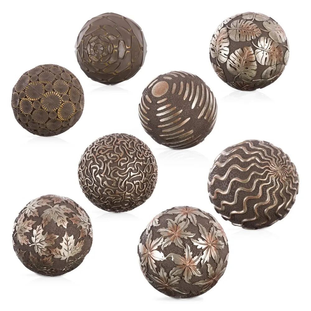 LOLAhome Set de 8 bolas decorativas de resina marrón de Ø 10 cm