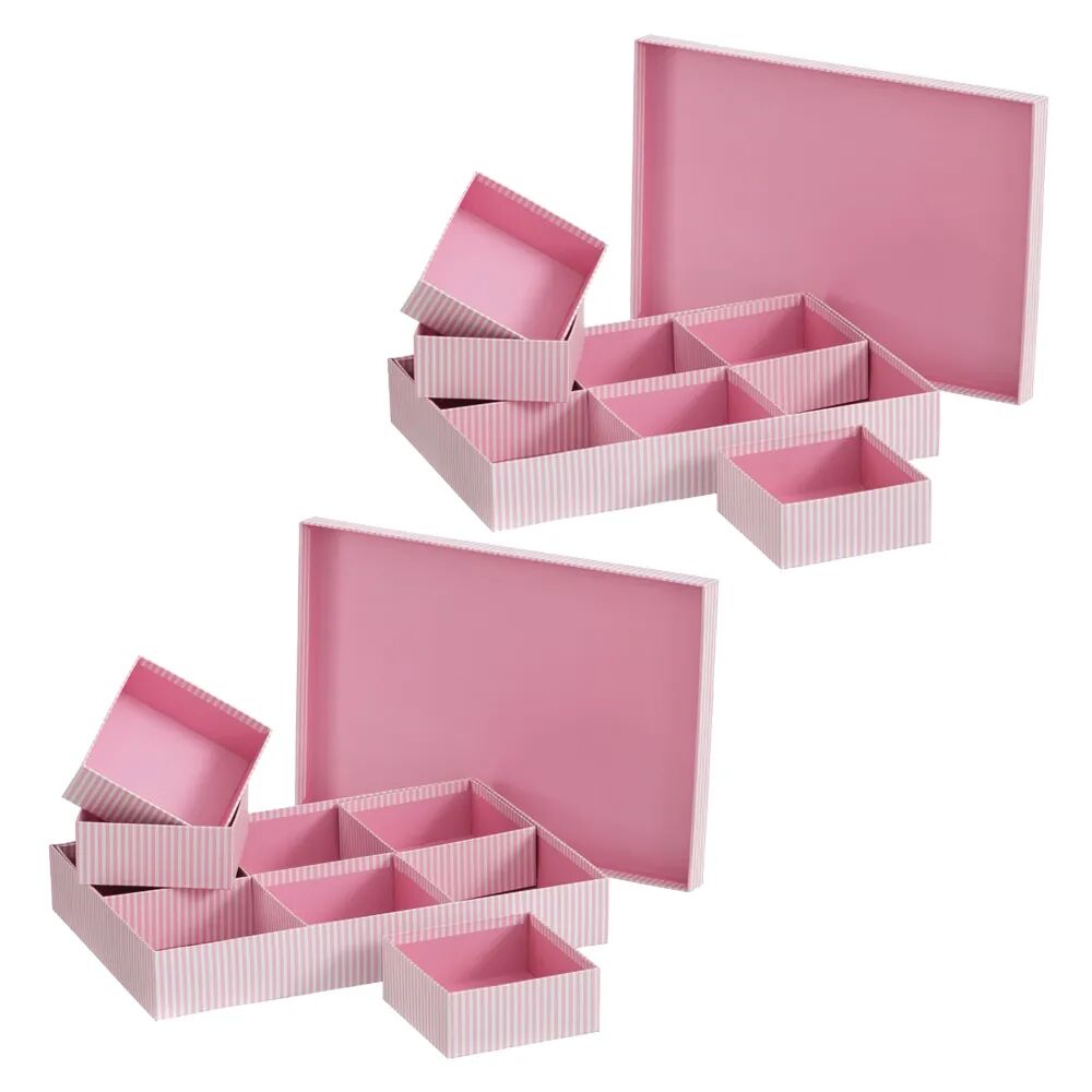 LOLAhome Set de 2 cajas de cartón de rayas rosas con 6 organizadores de 38x26x6 cm